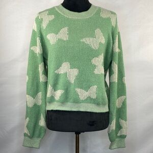 Hazel Moon Green Butterfly Ribbed Knit Sweater